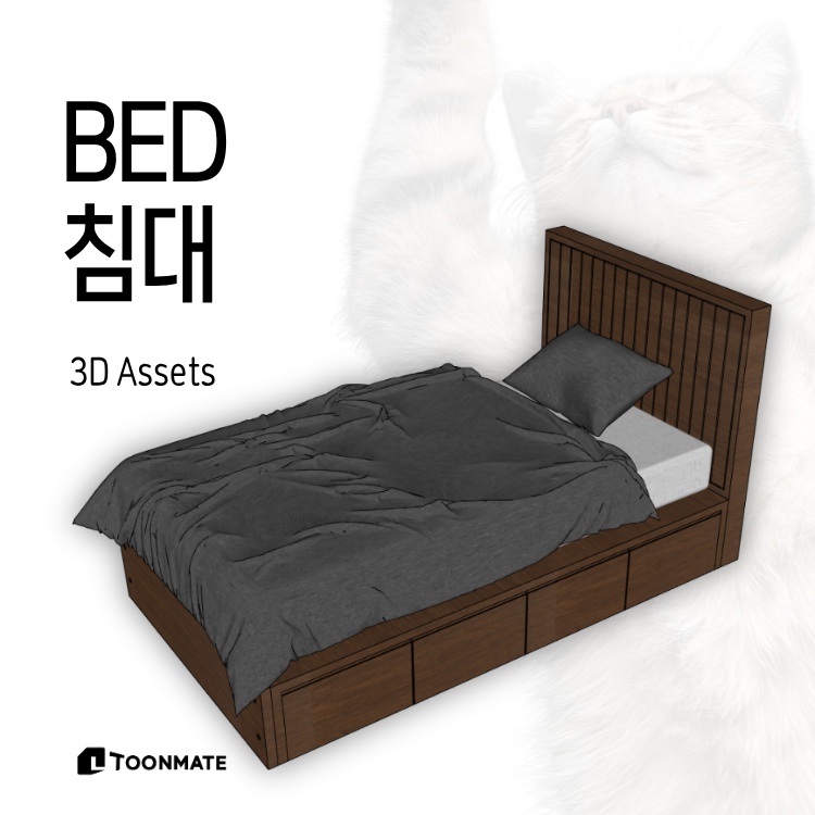 ベッド｜寝室・一人暮らしの部屋用3D素材｜漫画・Webtoon