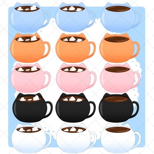 【イラスト素材】マシュマロココア&ネコマグカップ