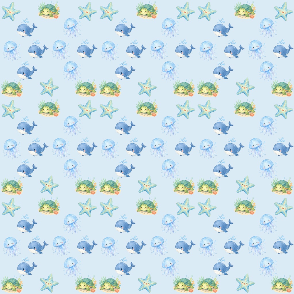 【背景5色セット】デジタルペーパー かわいい海の生き物 絵本風