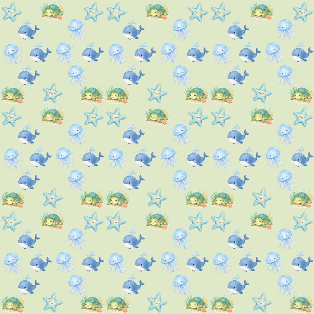 【背景5色セット】デジタルペーパー かわいい海の生き物 絵本風
