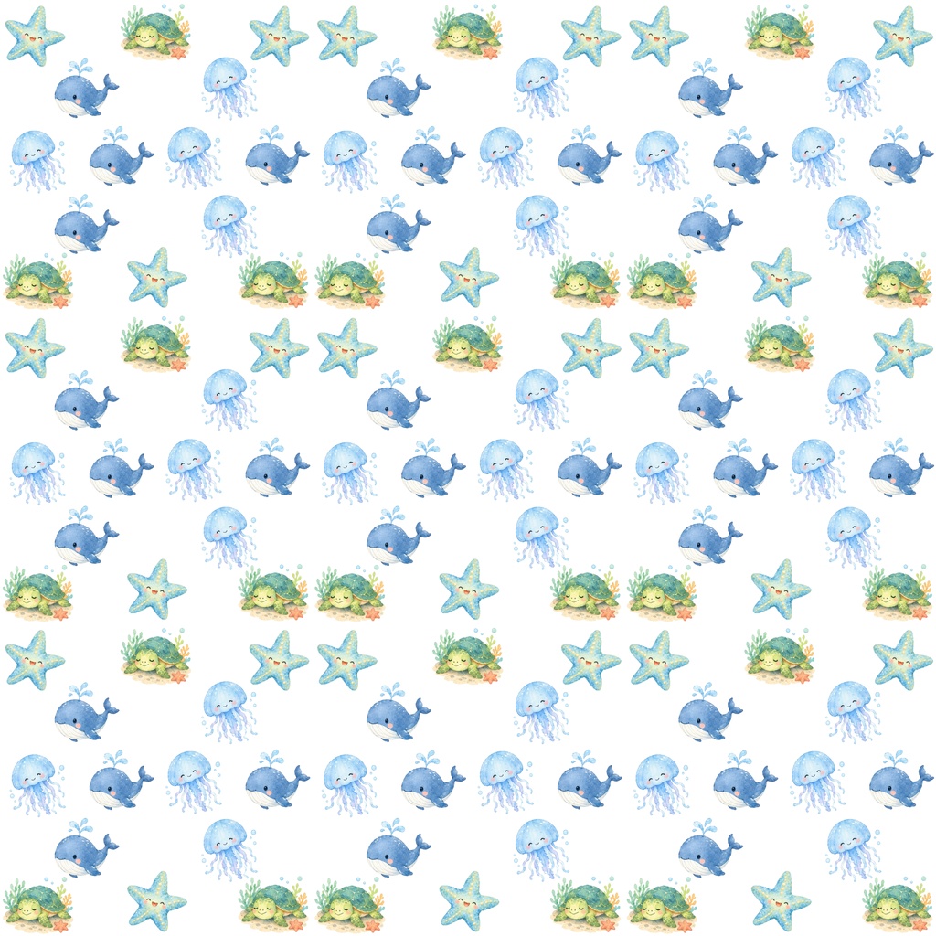 【背景５色セット】デジタルペーパー かわいい海の生き物 絵本風