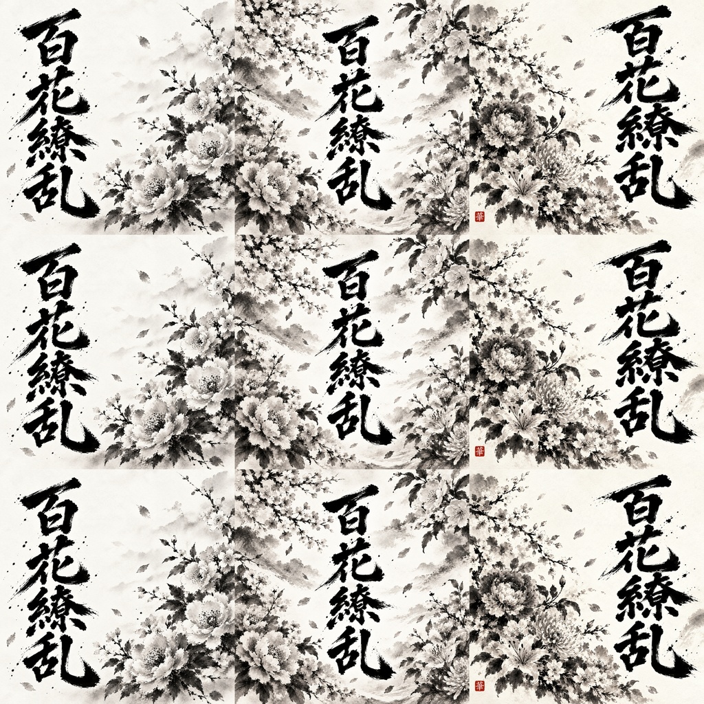 【5枚セット】デジタルペーパー | かっこいい四字熟語 | 水墨画