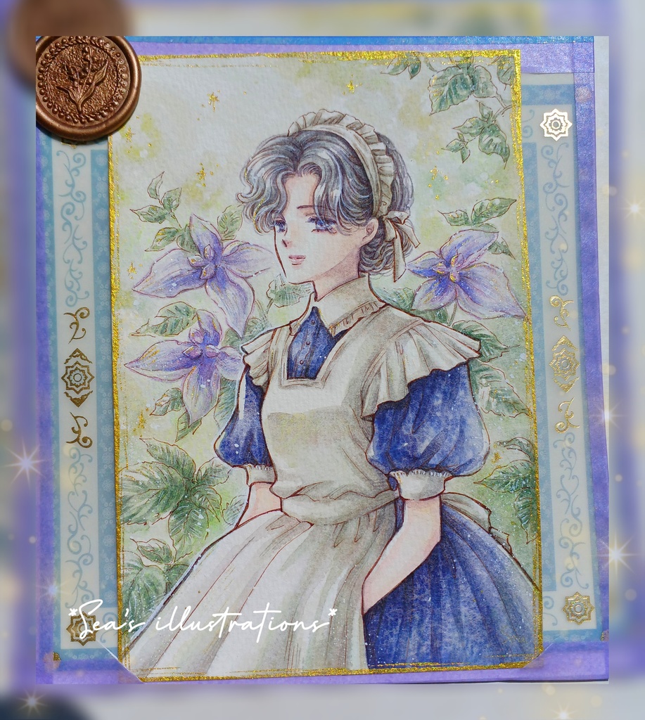 ◆ヴァイオレット色のメイドさん◆手描きイラスト