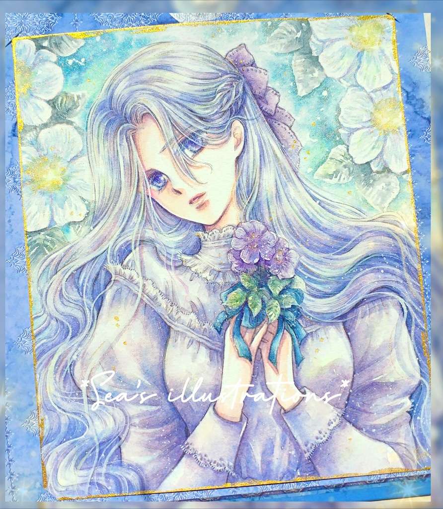 ◇淡いラベンダー色の少女◇手描きイラスト