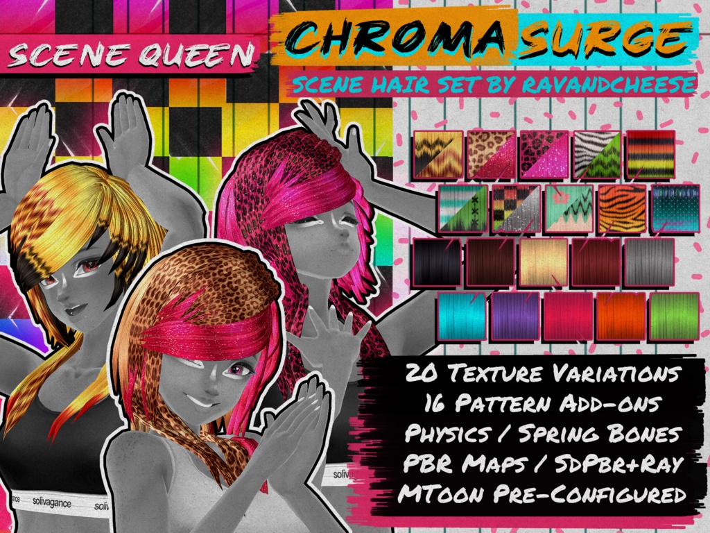 Chroma Surge | 3D Scene Hair Set for MikuMikuDance, Blender, and Unity