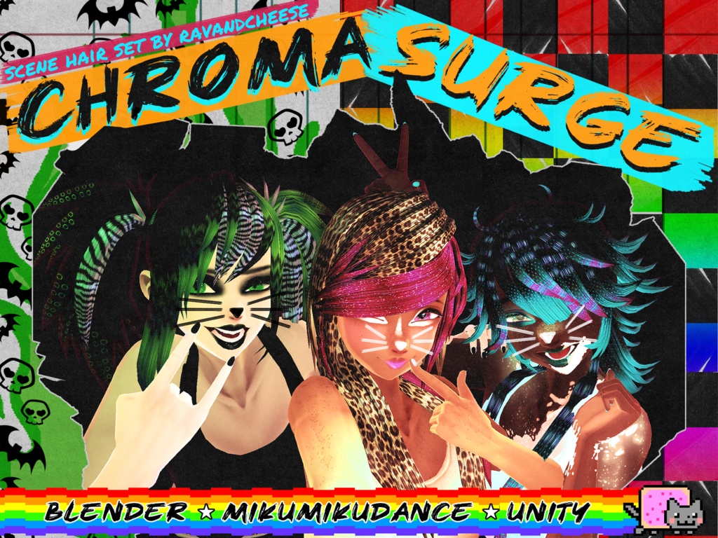 Chroma Surge | 3D Scene Hair Set for MikuMikuDance, Blender, and Unity