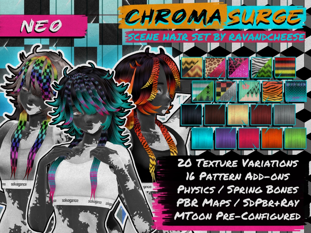 Chroma Surge | 3D Scene Hair Set for MikuMikuDance, Blender, and Unity