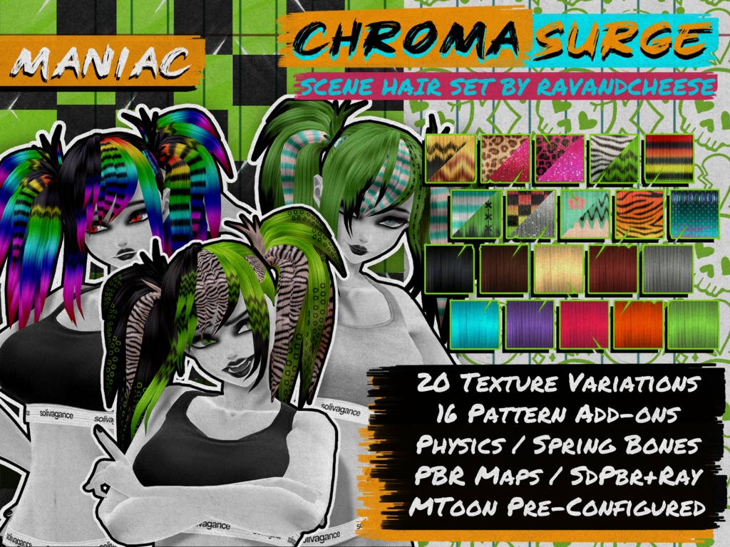 Chroma Surge | 3D Scene Hair Set for MikuMikuDance, Blender, and Unity