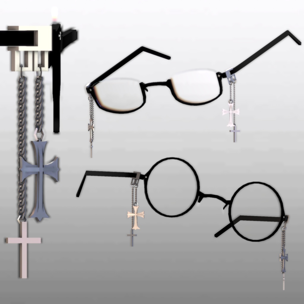 クロスチェーンアンダーリムメガネ&丸眼鏡v5（PhysBone設定済み・調整用ボーン入り）
