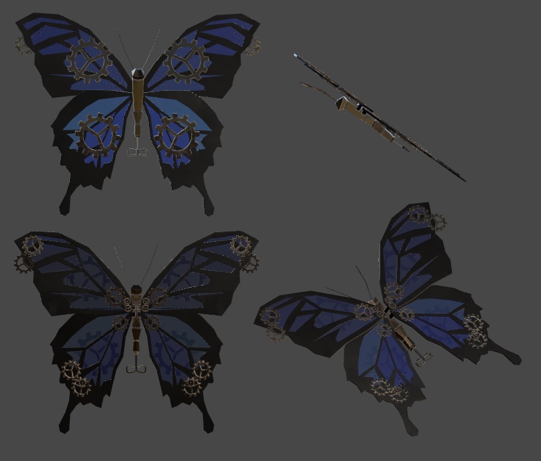 機械仕掛けな蝶髪飾り(羽ばたきAnimation設定済み)