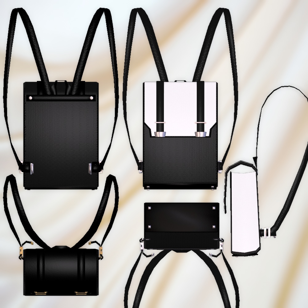 モノクロカラーなリュック(6色差分・調整用ボーン入り)