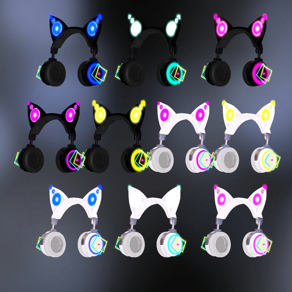 音符溢れ出て光る猫耳ヘッドホン(パーティクル・アニメーション設定済み)