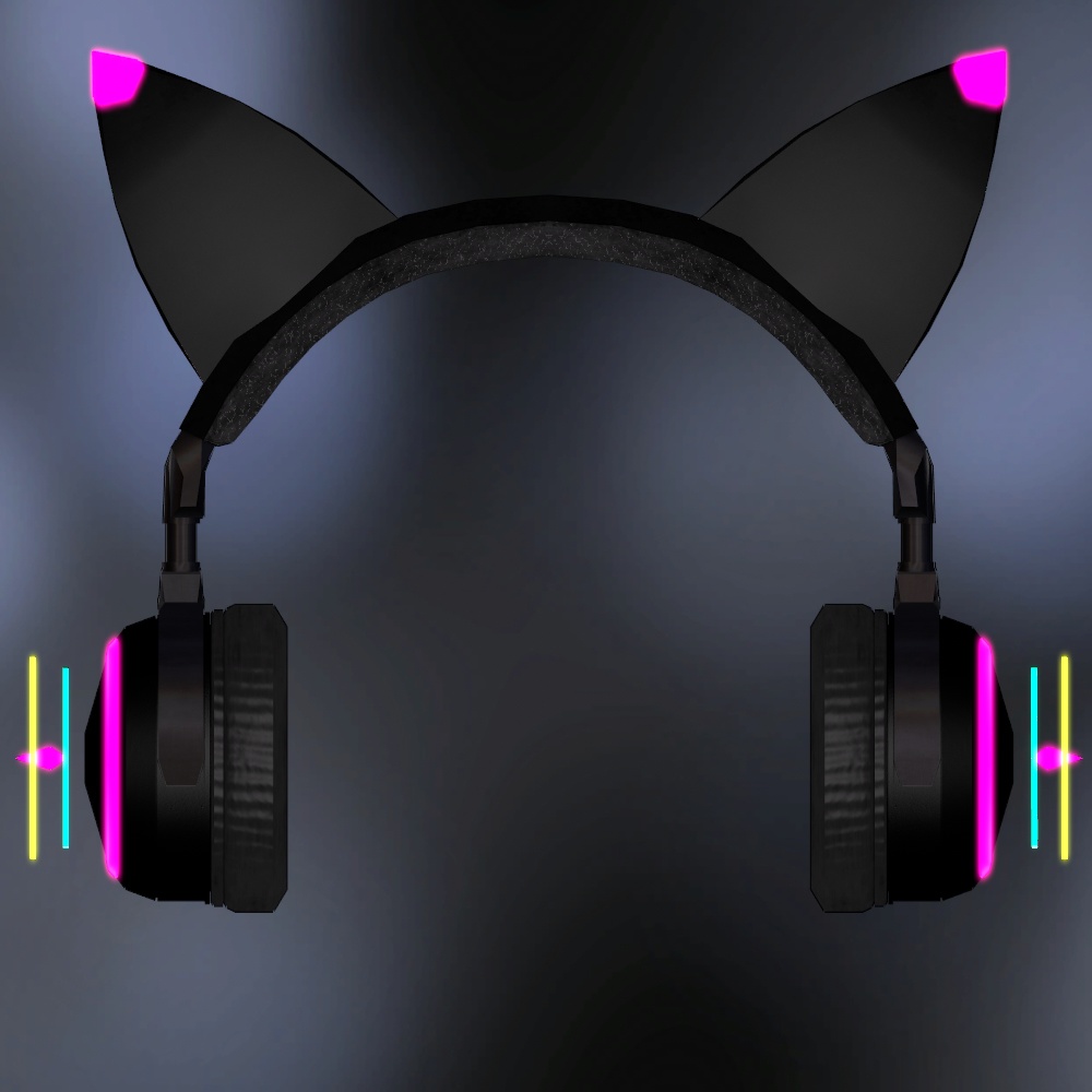 音符溢れ出て光る猫耳ヘッドホン(パーティクル・アニメーション設定済み)