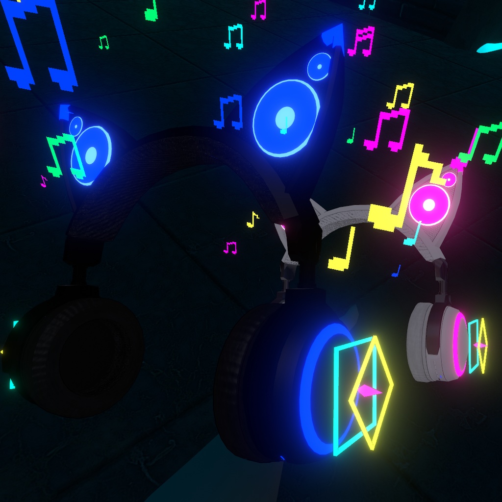 音符溢れ出て光る猫耳ヘッドホン(パーティクル・アニメーション設定済み)