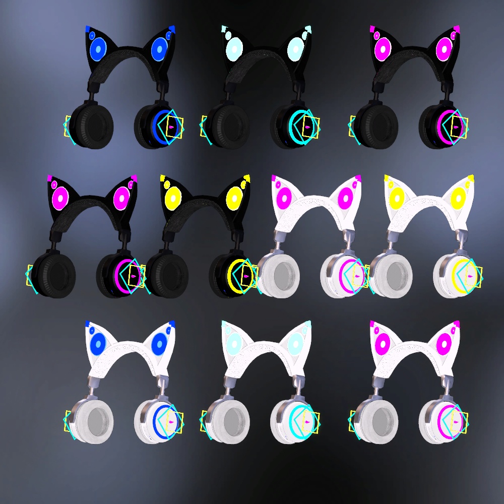 音符溢れ出て光る猫耳ヘッドホン(パーティクル・アニメーション設定済み)
