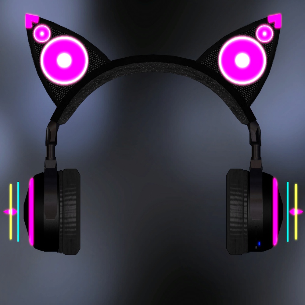 音符溢れ出て光る猫耳ヘッドホン(パーティクル・アニメーション設定済み)
