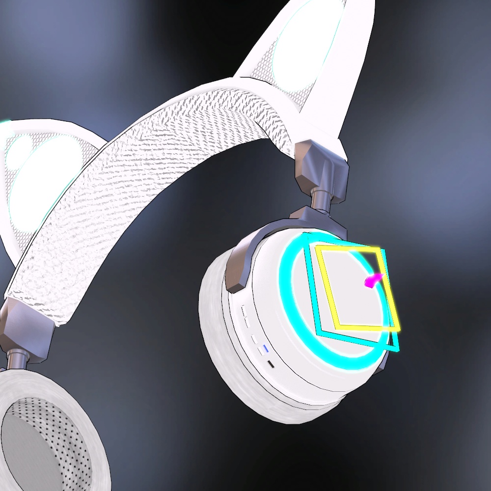 音符溢れ出て光る猫耳ヘッドホン(パーティクル・アニメーション設定済み)