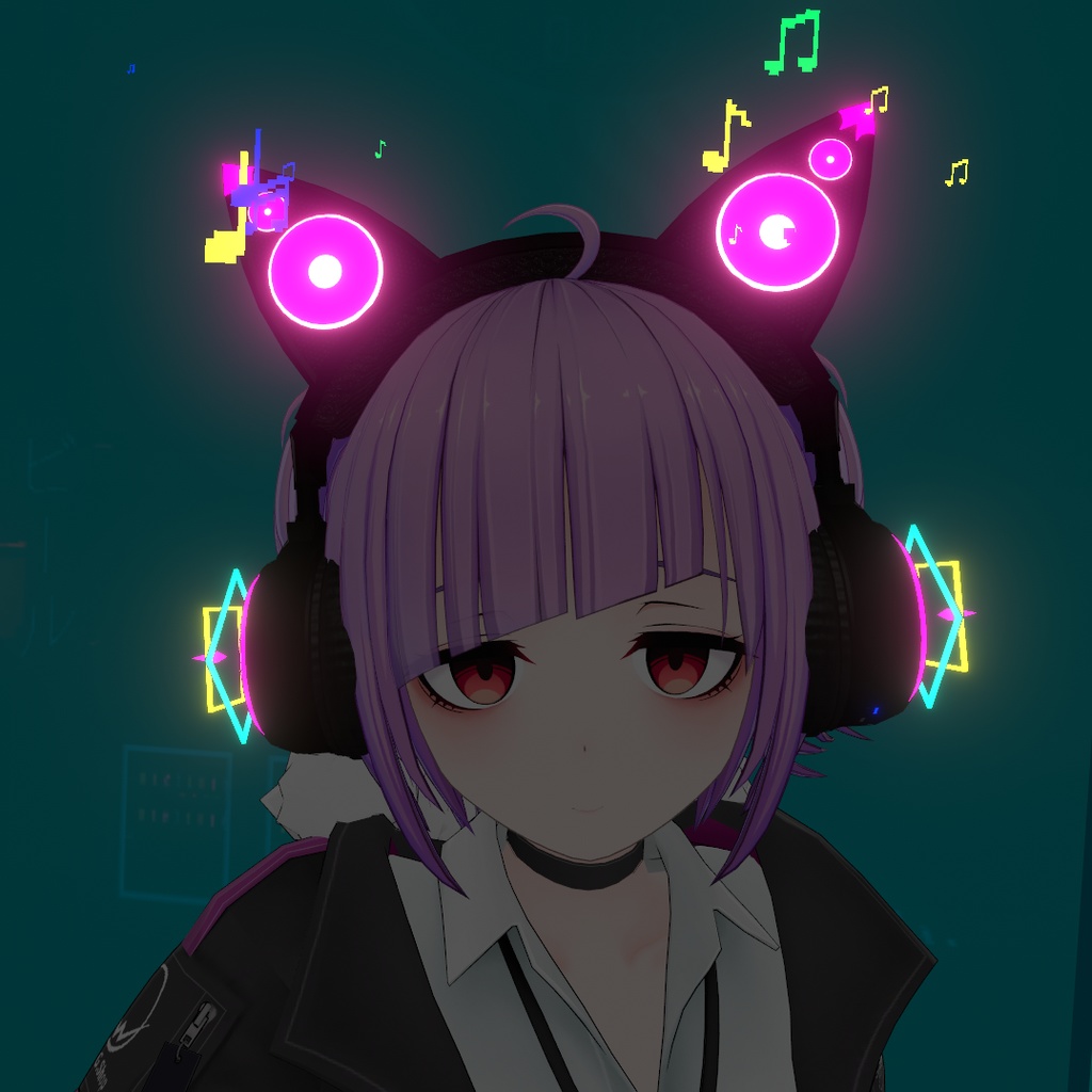 音符溢れ出て光る猫耳ヘッドホン(パーティクル・アニメーション設定済み)