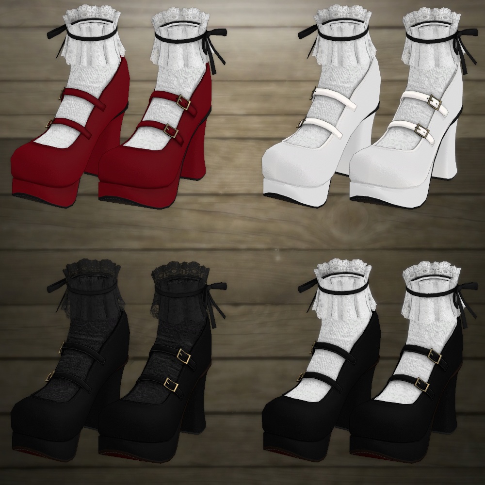 チャンキーヒール厚底ロリータパンプス(4色差分+光沢テクスチャ差分)