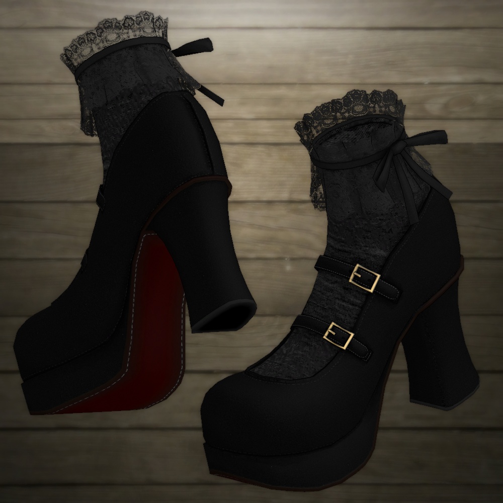 チャンキーヒール厚底ロリータパンプス(4色差分+光沢テクスチャ差分)