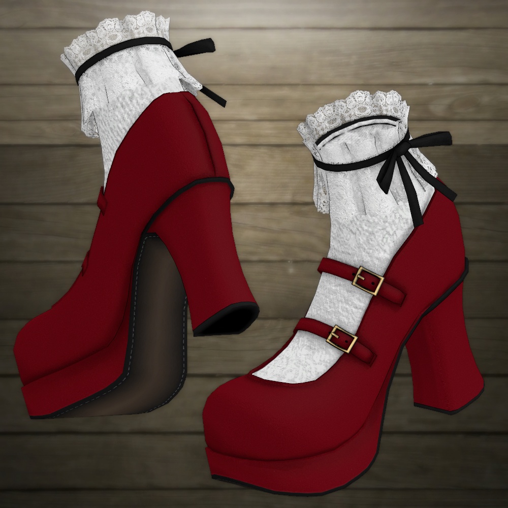 チャンキーヒール厚底ロリータパンプス(4色差分+光沢テクスチャ差分)