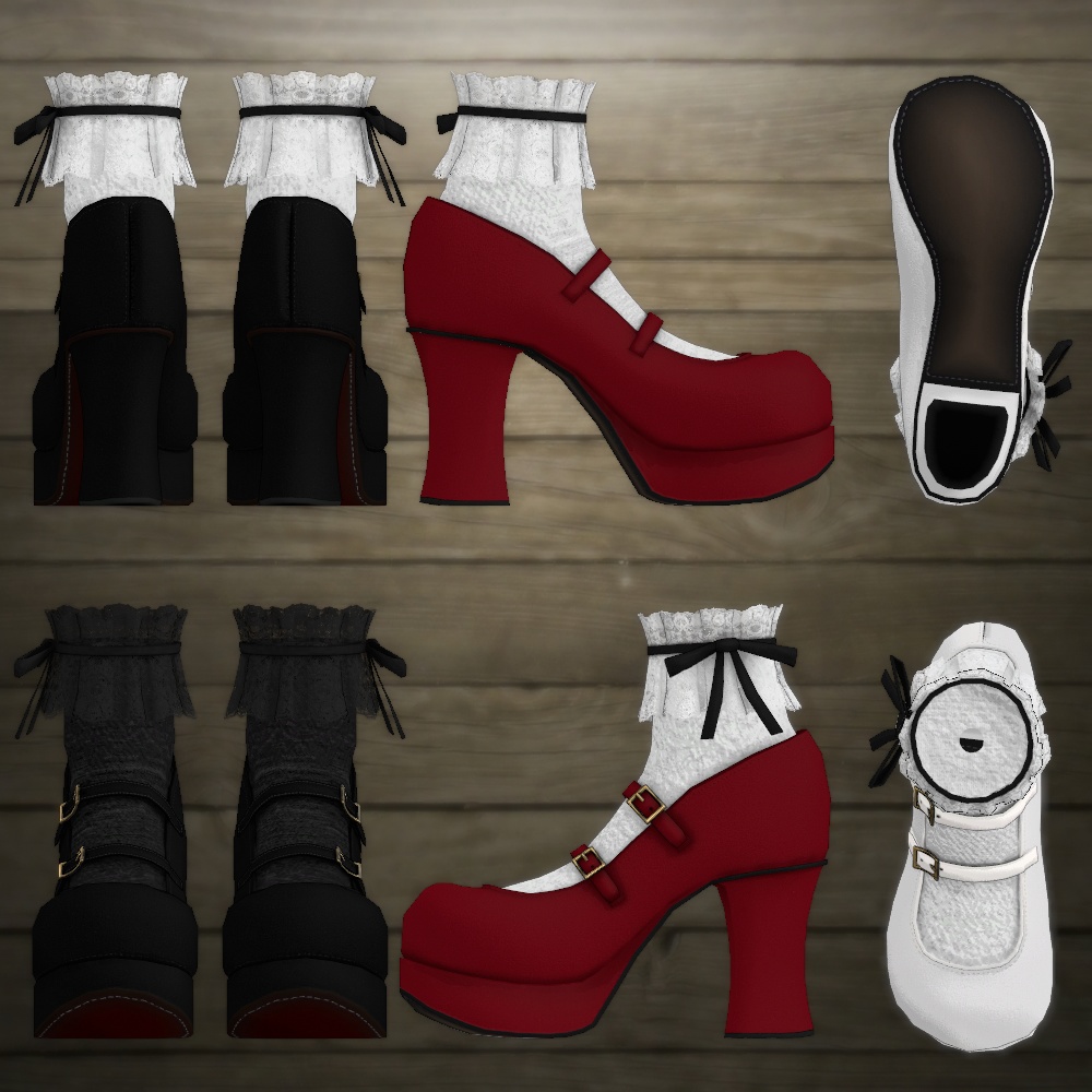 チャンキーヒール厚底ロリータパンプス(4色差分+光沢テクスチャ差分)