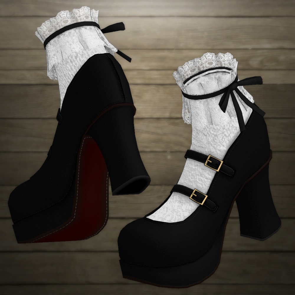 チャンキーヒール厚底ロリータパンプス(4色差分+光沢テクスチャ差分)