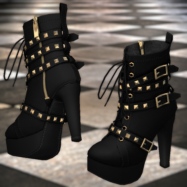 パンクなハイヒールアンクルブーツ(4色差分テクスチャ入り)