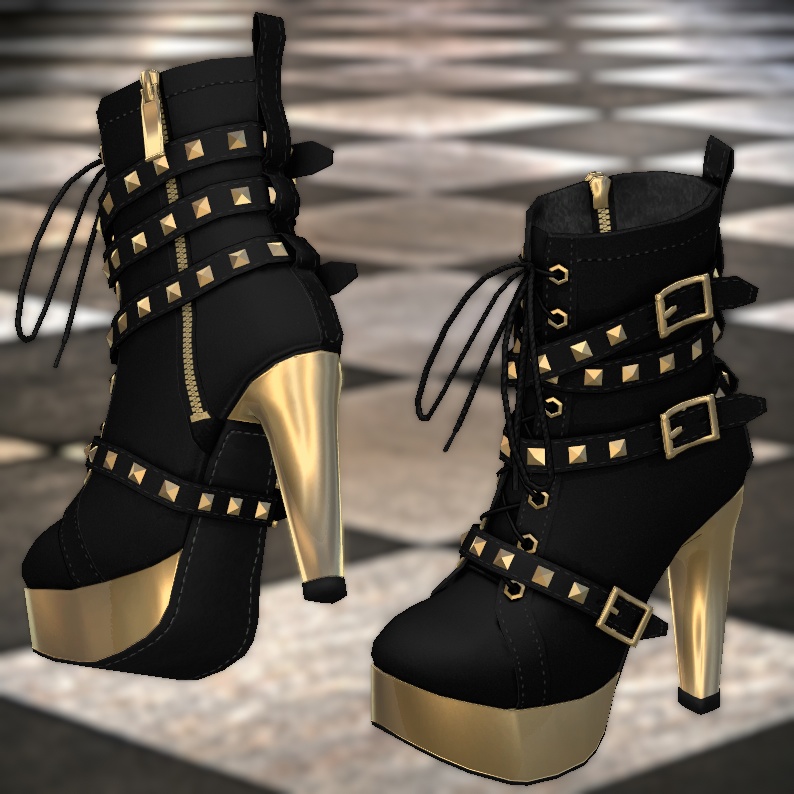 パンクなハイヒールアンクルブーツ(4色差分テクスチャ入り)