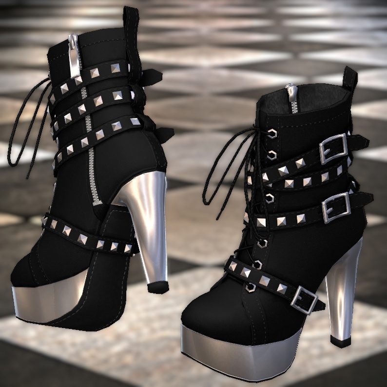 パンクなハイヒールアンクルブーツ(4色差分テクスチャ入り)