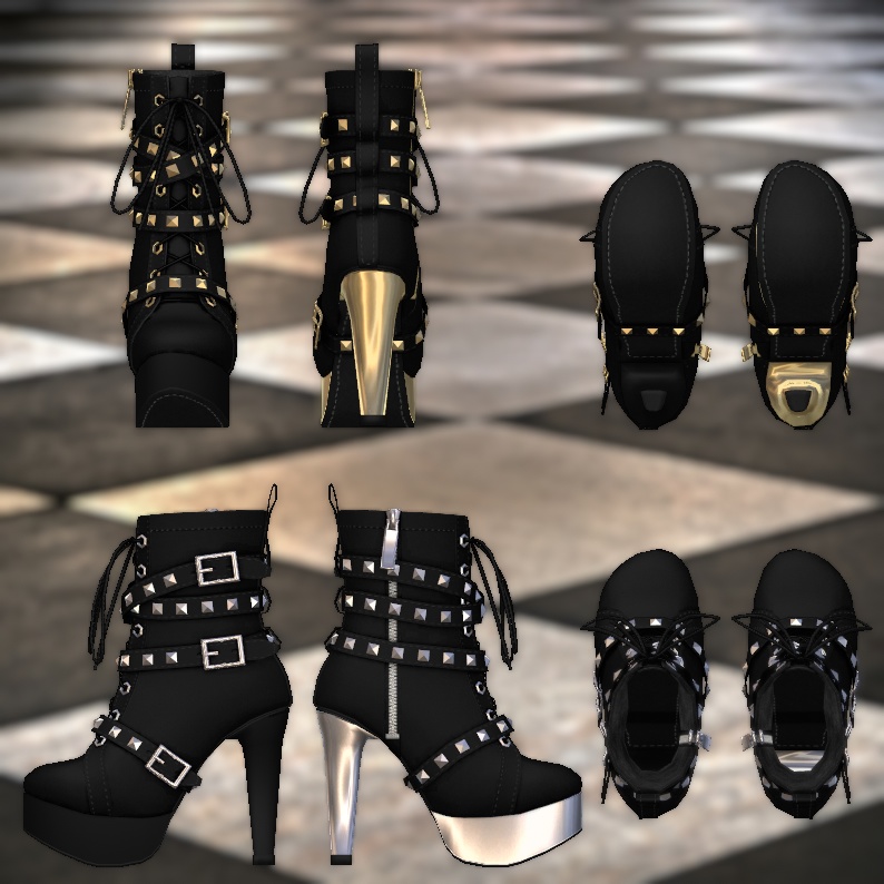 パンクなハイヒールアンクルブーツ(4色差分テクスチャ入り)