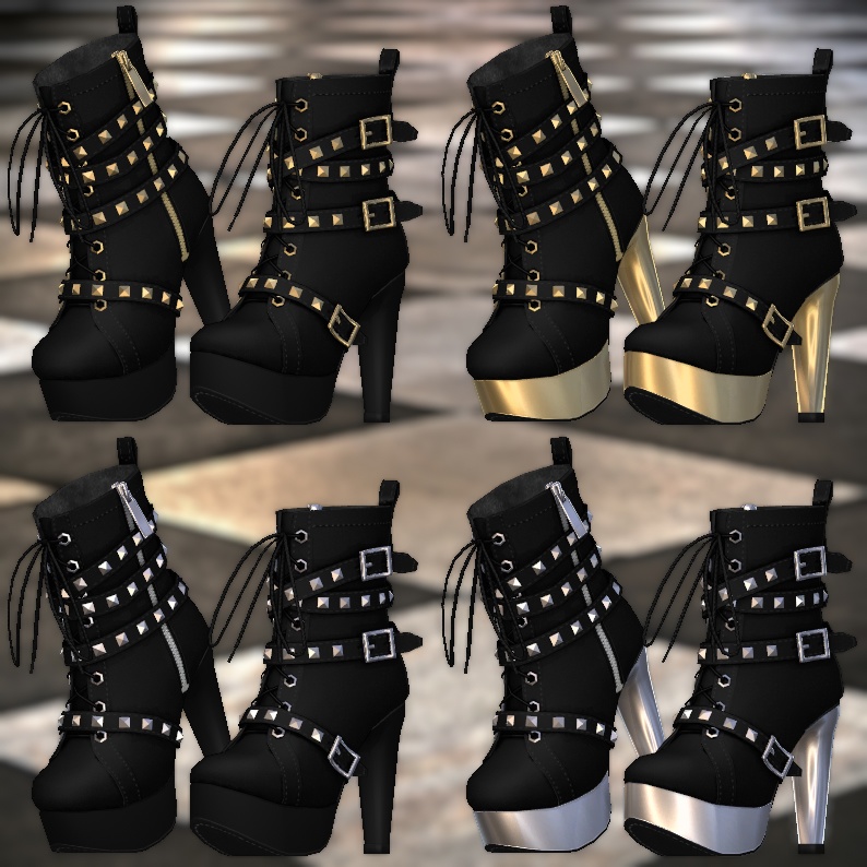 パンクなハイヒールアンクルブーツ(4色差分テクスチャ入り)