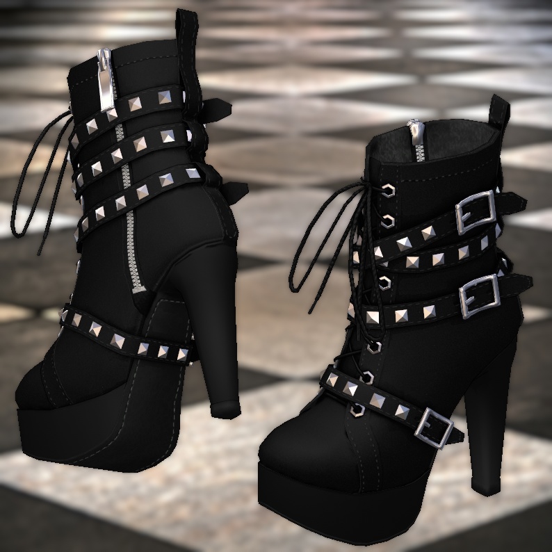 パンクなハイヒールアンクルブーツ(4色差分テクスチャ入り)