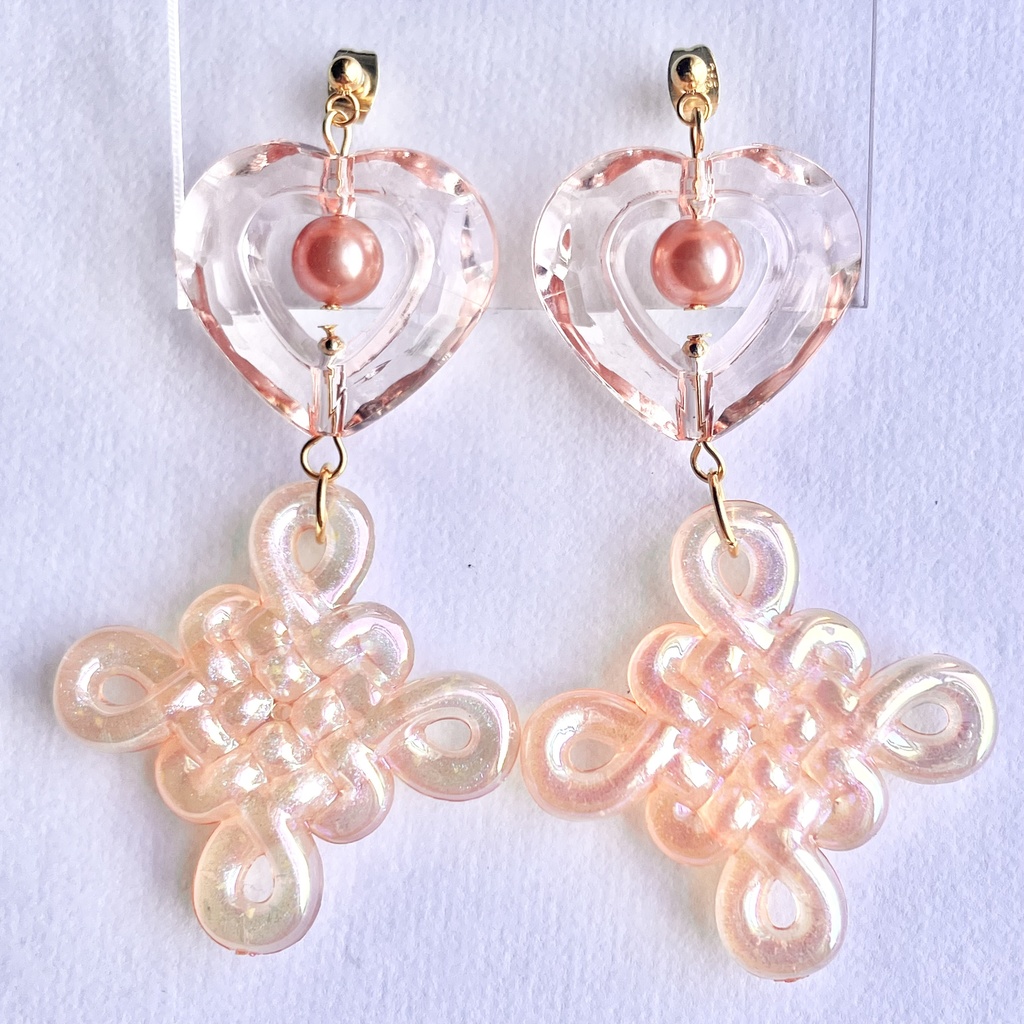 [アレルギー対応] ハートとパールのチャイナ風イヤリング