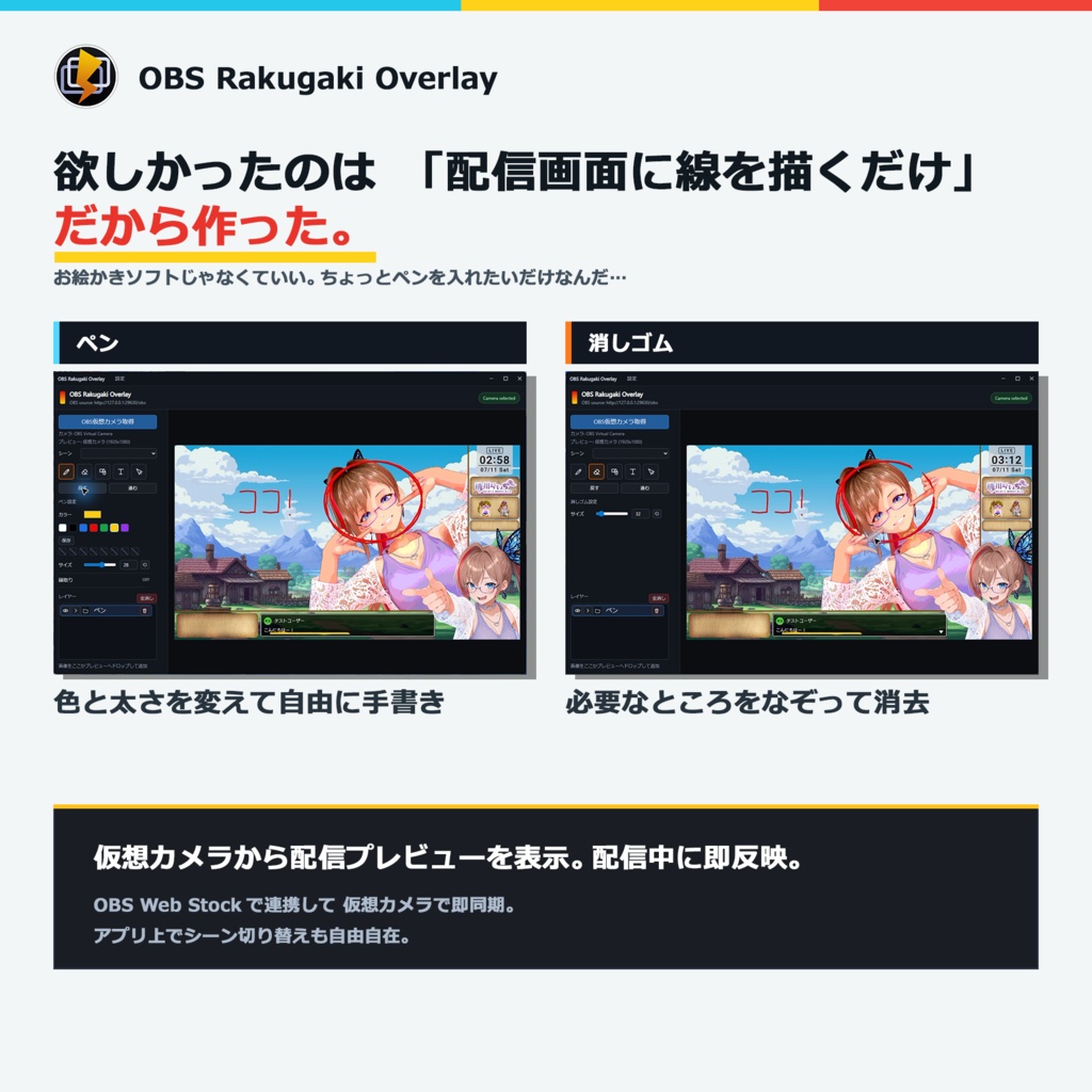【無料版あり】導入簡単!配信画面に直接ラクガキ - OBS Rakugaki Overlay