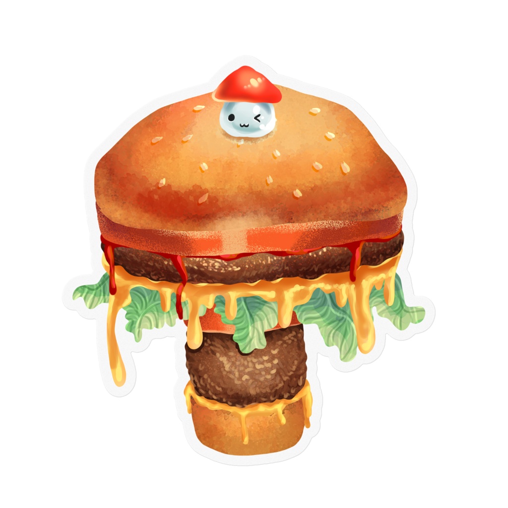 「やむやむ！きのこバーガー」ステッカー