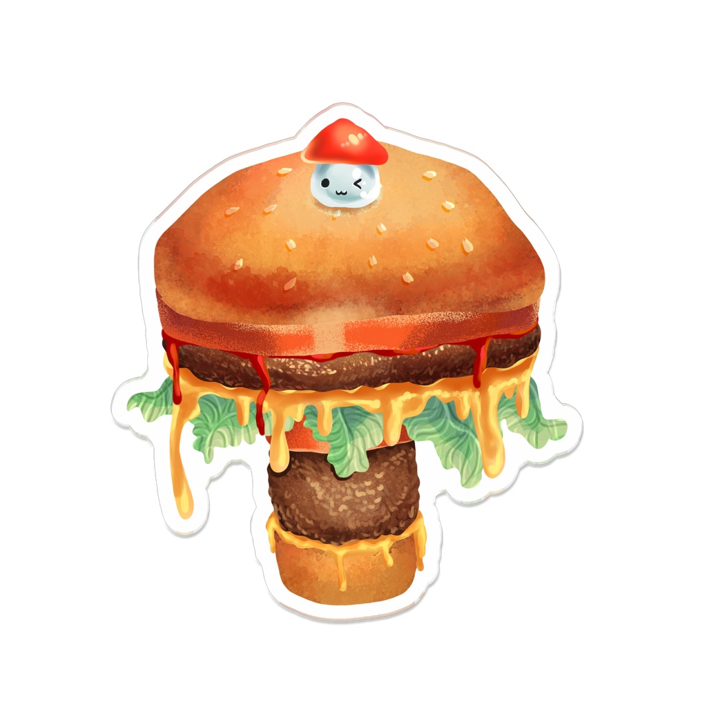 「やむやむ!きのこバーガー」7cmアクリルバッジ