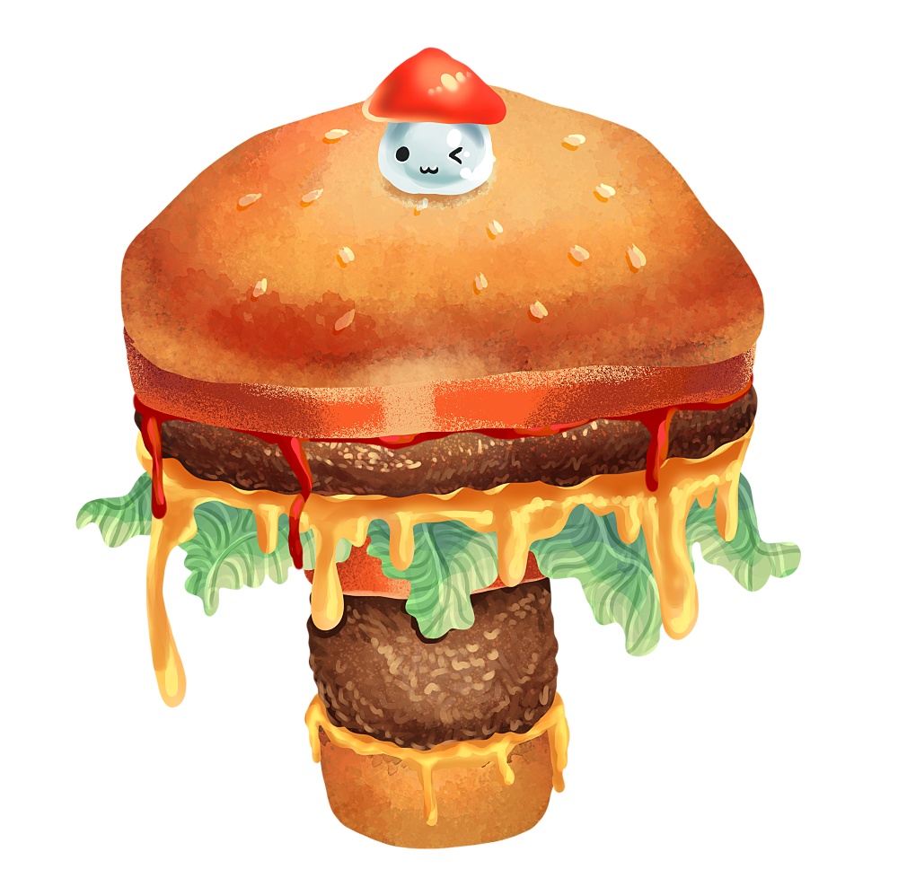 「やむやむ!きのこバーガー」7cmアクリルバッジ