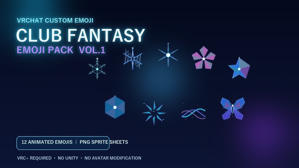 VRChat Custom Emoji Pack Vol.1｜Animated Neon Fantasy Emoji 12種