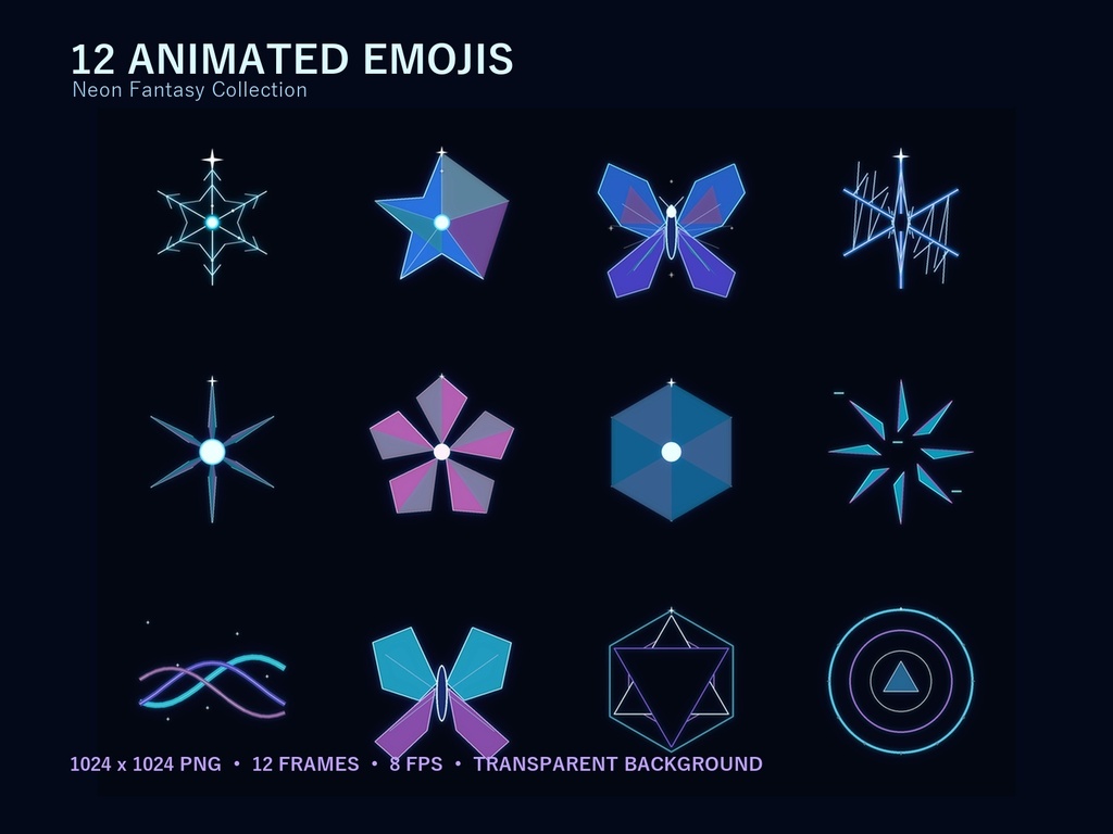 VRChat Custom Emoji Pack Vol.1|Animated Neon Fantasy Emoji 12種