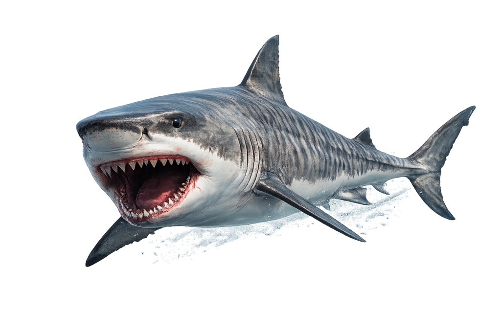 リアル タイガーシャーク（イタチザメ）透過PNG素材｜サメ・危険生物イラスト
