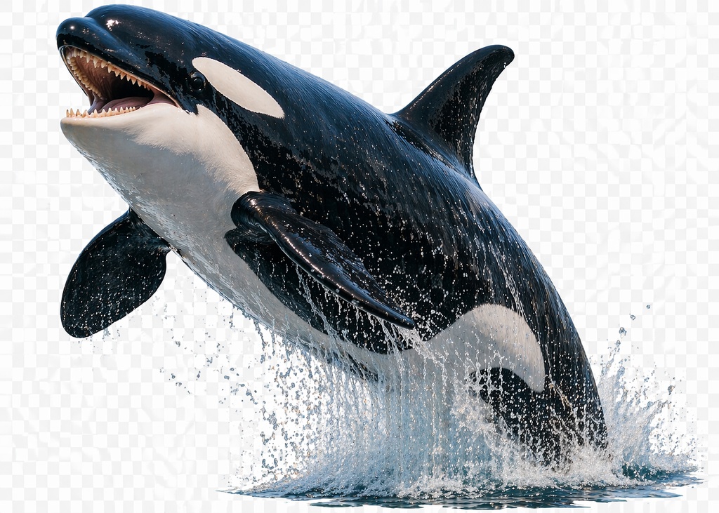 リアル シャチ（ジャンプ）透過PNG素材｜海の生き物・危険生物イラスト
