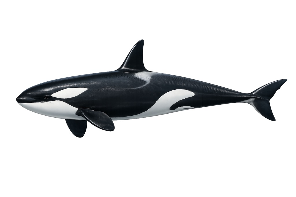 リアル シャチ（横向き）透過PNG素材｜海の生き物・オルカイラスト