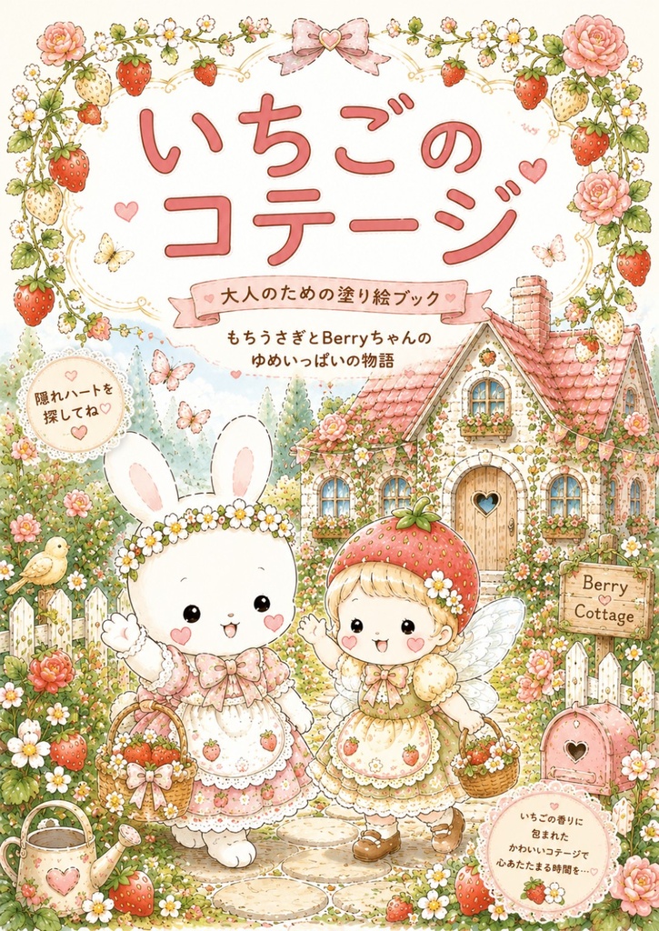 【PDF版】大人の塗り絵『いちごのコテージ』 おうちで楽しむ塗り絵