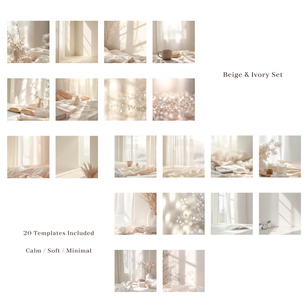 癒し・余白デザイン Canva投稿テンプレート（ベージュ＆アイボリーセット）