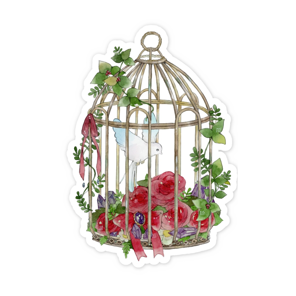 こぼれた世界の憧憬は【鳥籠と鳥ステッカー】