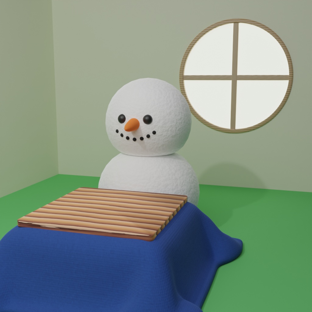 こたつでくつろぐ雪だるまセット【3Dモデル】