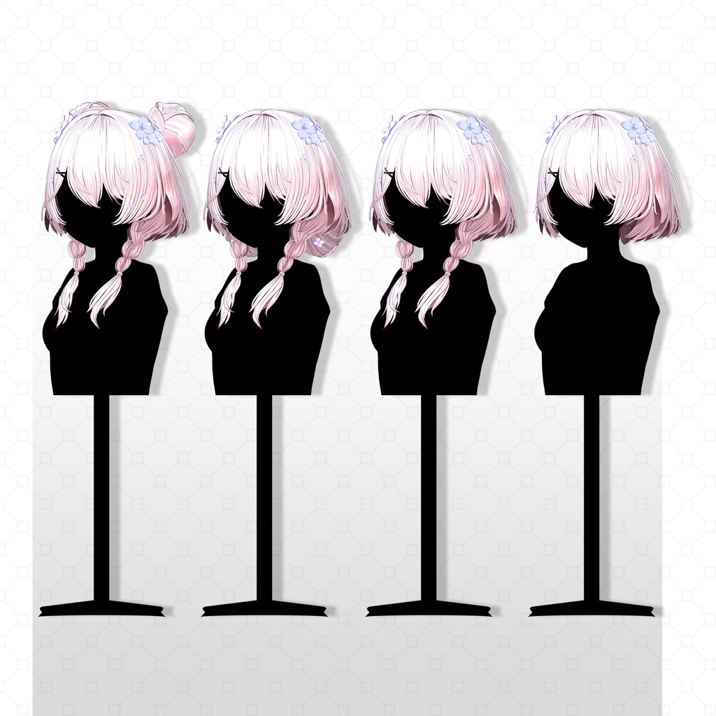 ✨1day Sale✨【VRC Hair】♥ Custom Bob ♥おさげ×お団子×鹿 【花鹿】
