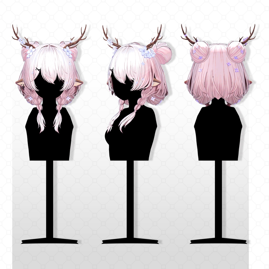 ✨1day Sale✨【VRC Hair】♥ Custom Bob ♥おさげ×お団子×鹿 【花鹿】