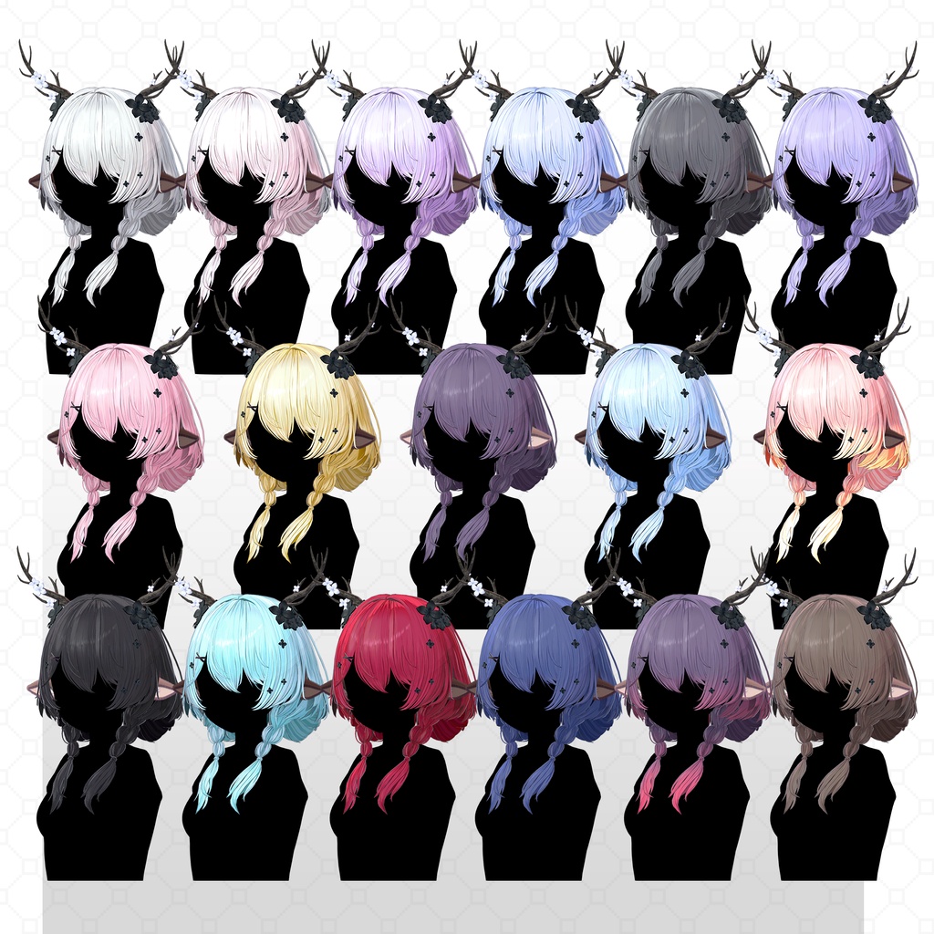 ✨1day Sale✨【VRC Hair】♥ Custom Bob ♥おさげ×お団子×鹿 【花鹿】